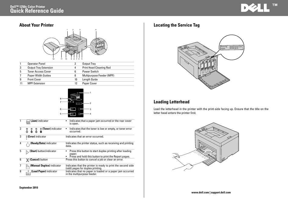 Dell 1250c Color Laser Printer User Manual | 2 pages
