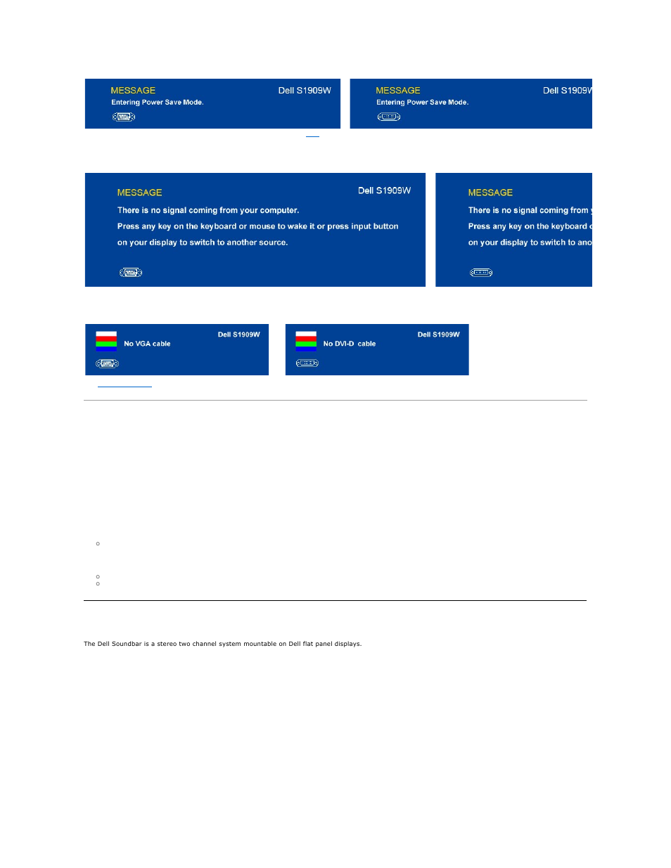 Setting the optimal resolution, Using the dell soundbar (optional) | Dell S1909WFP Monitor User Manual | Page 21 / 31