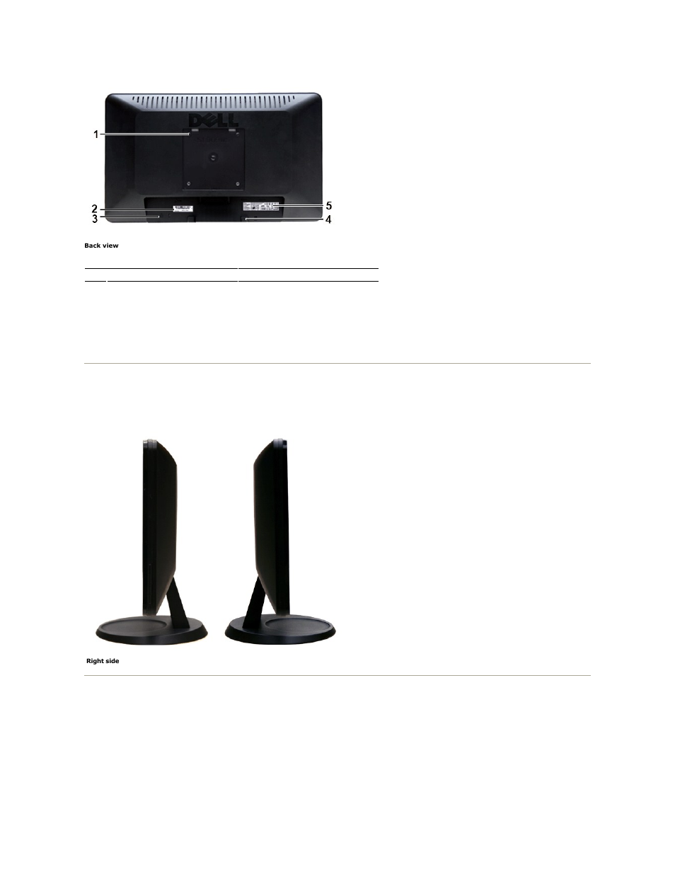 Side view, Bottom view | Dell S1909WFP Monitor User Manual | Page 4 / 31