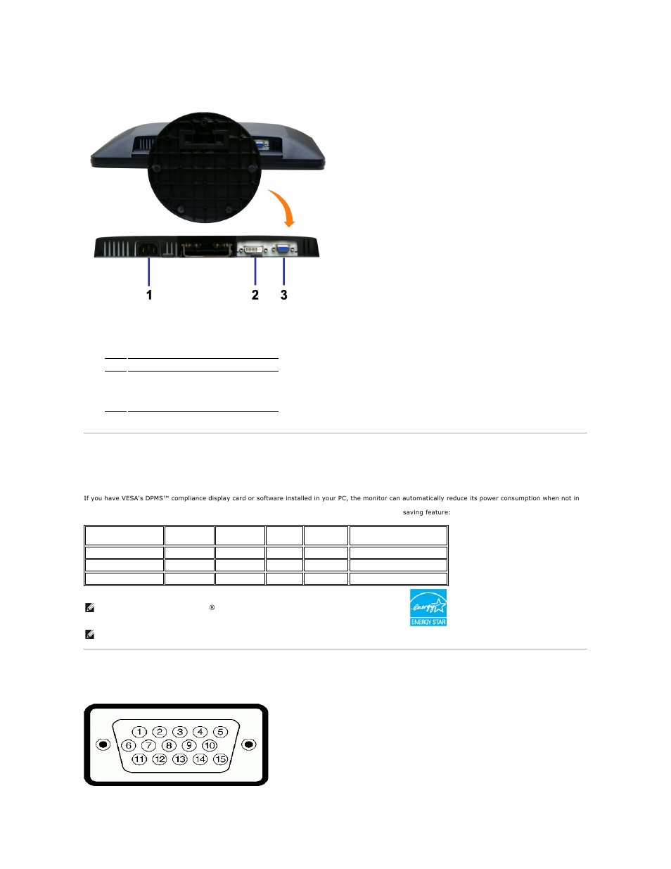Monitor specifications, Power management modes, Pin assignments | Dell S1909WFP Monitor User Manual | Page 5 / 31