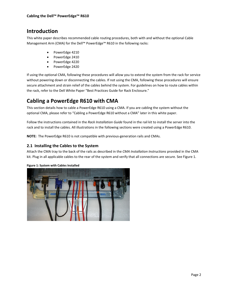 Introduction, Cabling a poweredge r610 with cma | Dell PowerEdge Rack Enclosure 4820 User Manual | Page 4 / 10