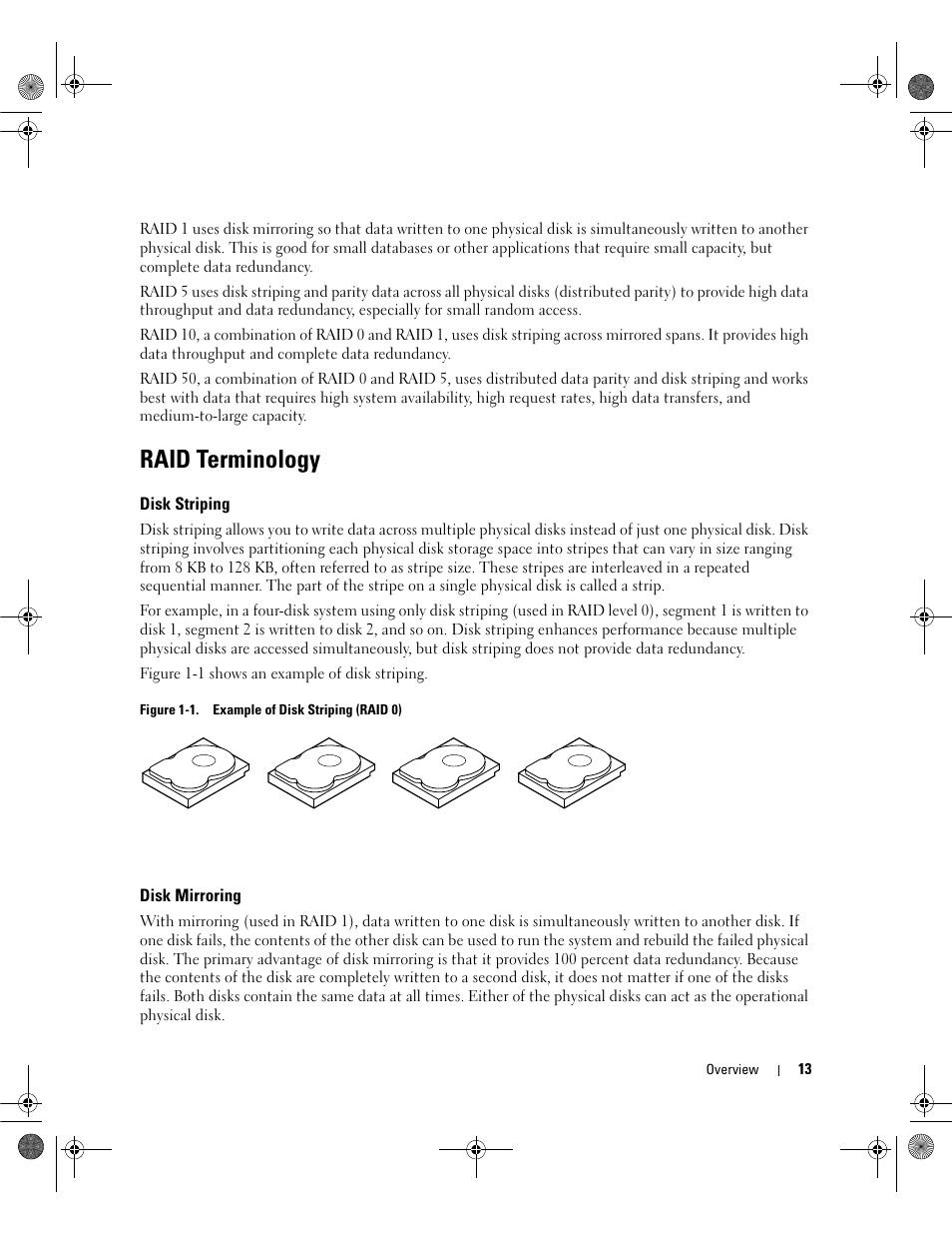 Raid terminology, Disk striping, Disk mirroring | Dell PowerEdge RAID Controller 5i User Manual | Page 15 / 112