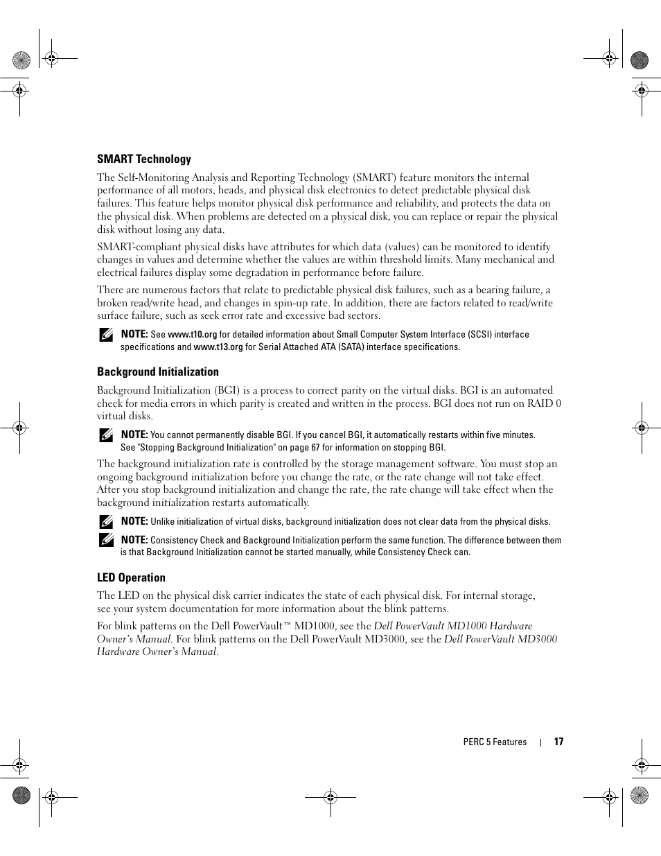 Smart technology, Background initialization, Led operation | Dell PowerEdge RAID Controller 5i User Manual | Page 19 / 112