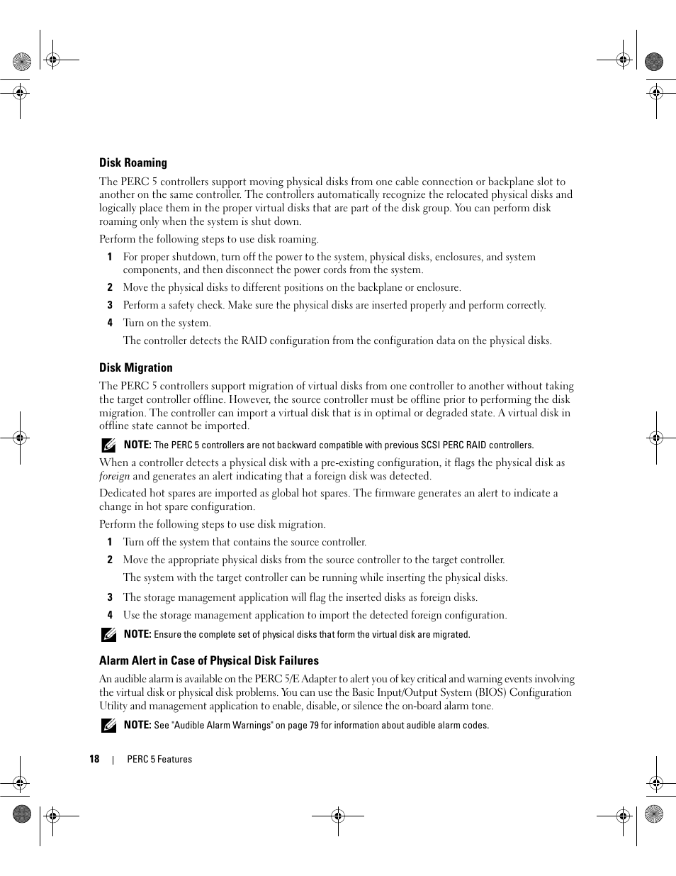 Disk roaming, Disk migration, Alarm alert in case of physical disk failures | Dell PowerEdge RAID Controller 5i User Manual | Page 20 / 112