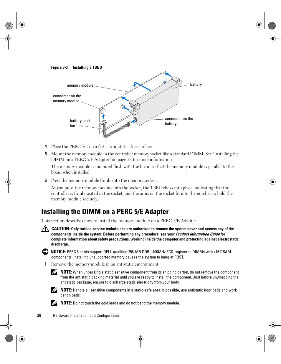 Installing the dimm on a perc 5/e adapter | Dell PowerEdge RAID Controller 5i User Manual | Page 30 / 112
