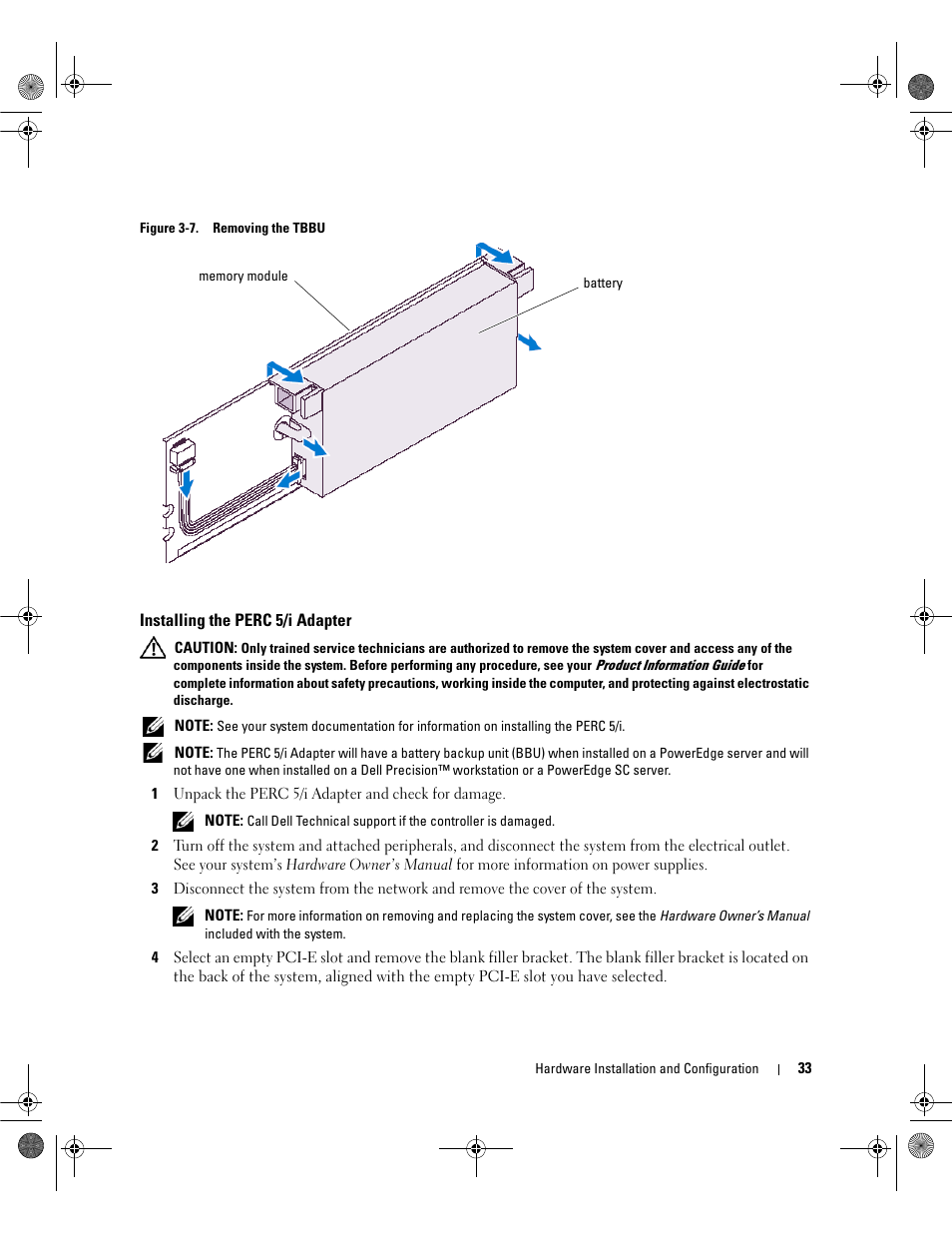 Installing the perc 5/i adapter | Dell PowerEdge RAID Controller 5i User Manual | Page 35 / 112