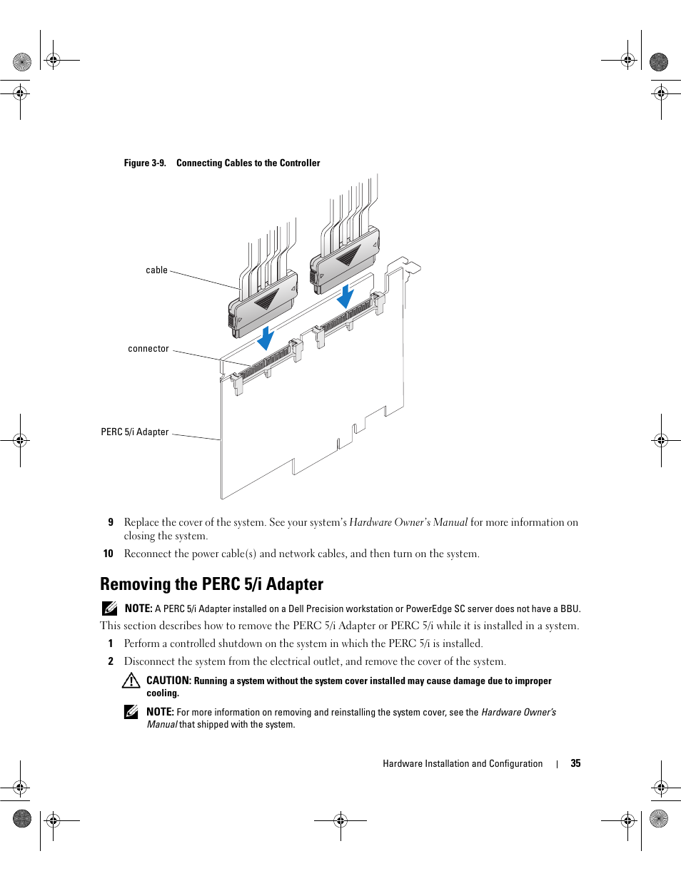 Removing the perc 5/i adapter | Dell PowerEdge RAID Controller 5i User Manual | Page 37 / 112