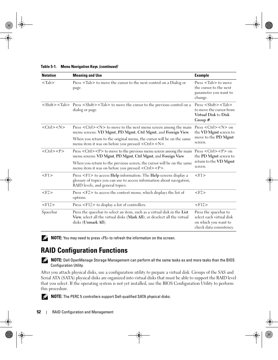 Raid configuration functions | Dell PowerEdge RAID Controller 5i User Manual | Page 54 / 112