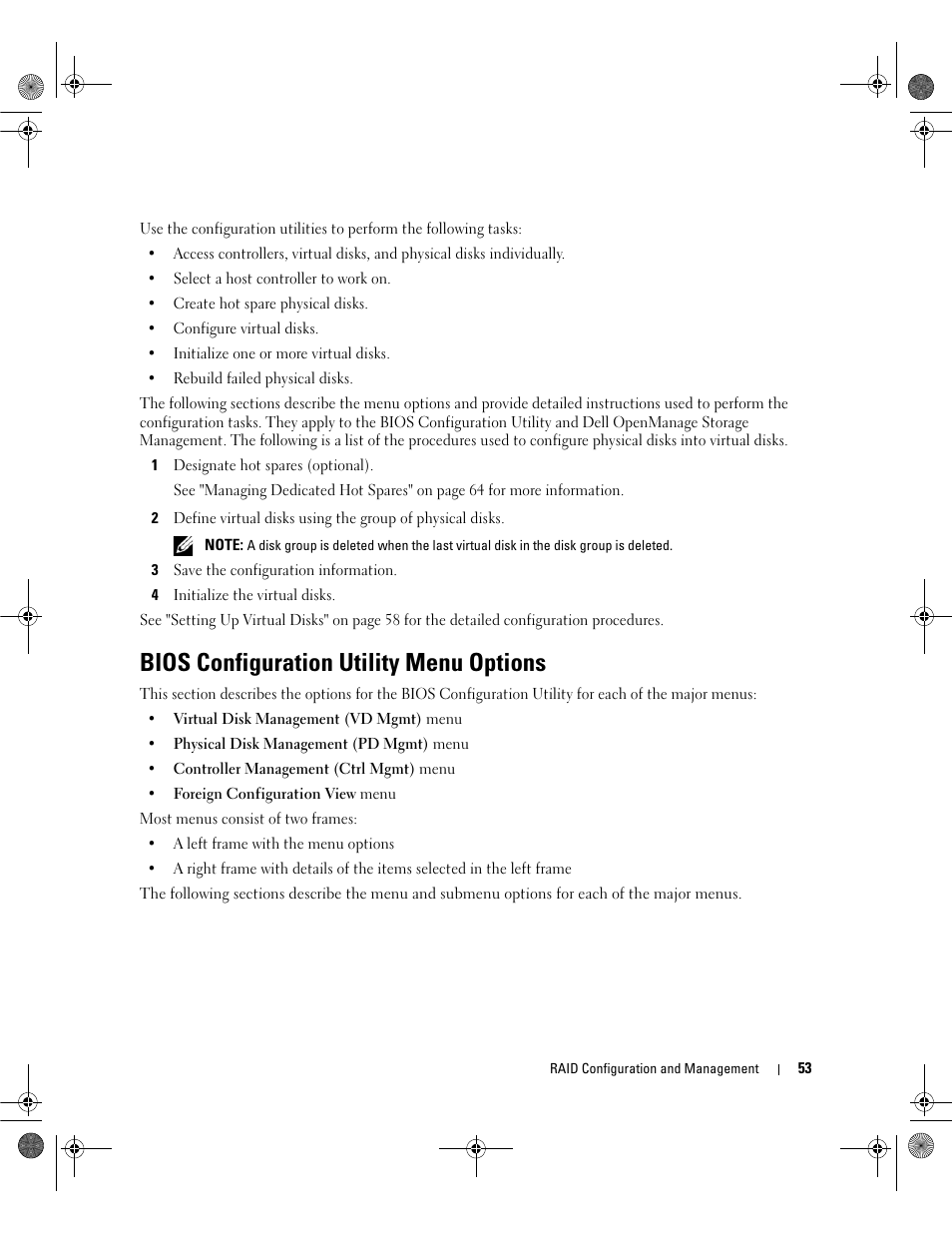 Bios configuration utility menu options | Dell PowerEdge RAID Controller 5i User Manual | Page 55 / 112