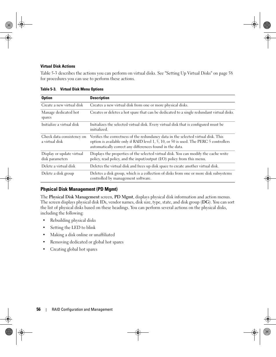 Physical disk management (pd mgmt) | Dell PowerEdge RAID Controller 5i User Manual | Page 58 / 112