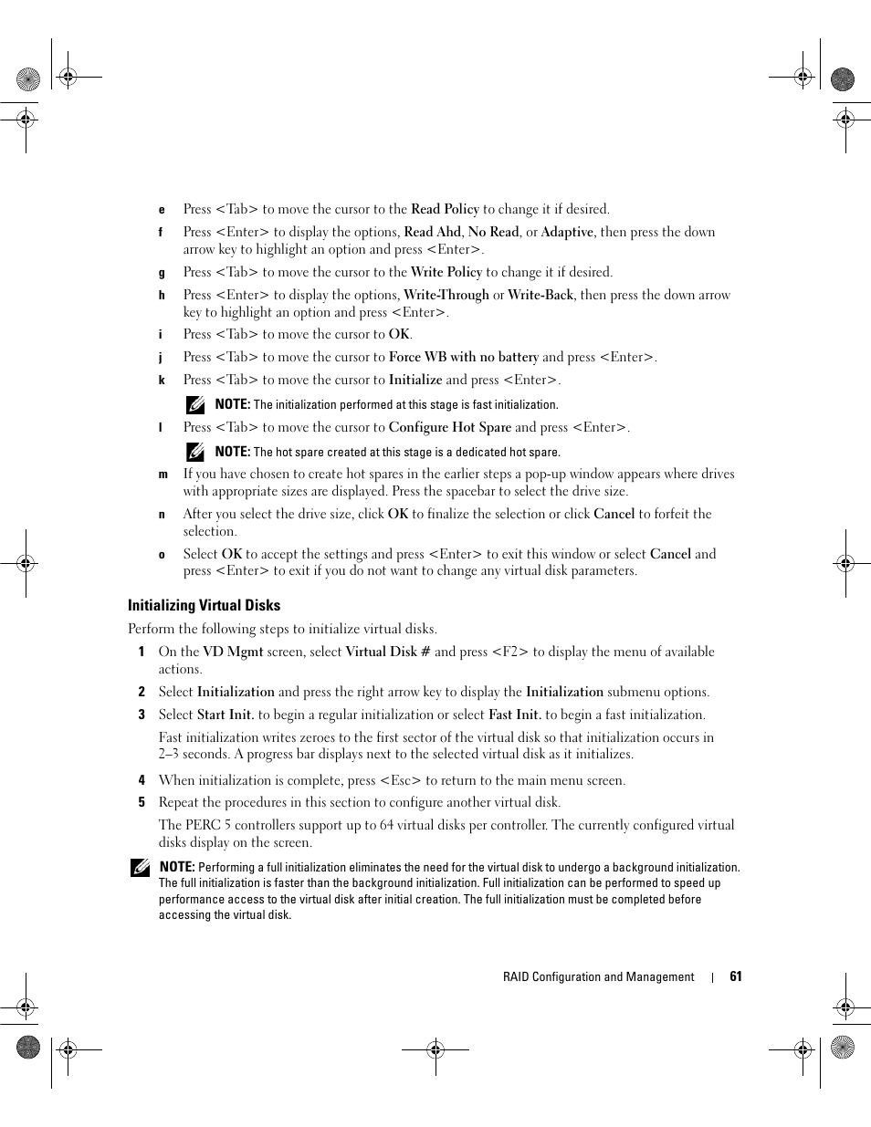 Initializing virtual disks | Dell PowerEdge RAID Controller 5i User Manual | Page 63 / 112