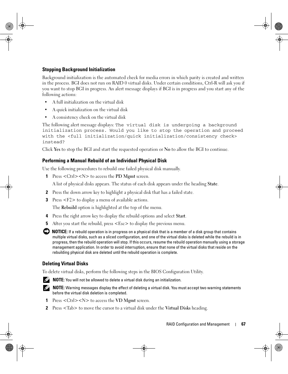 Stopping background initialization, Deleting virtual disks | Dell PowerEdge RAID Controller 5i User Manual | Page 69 / 112