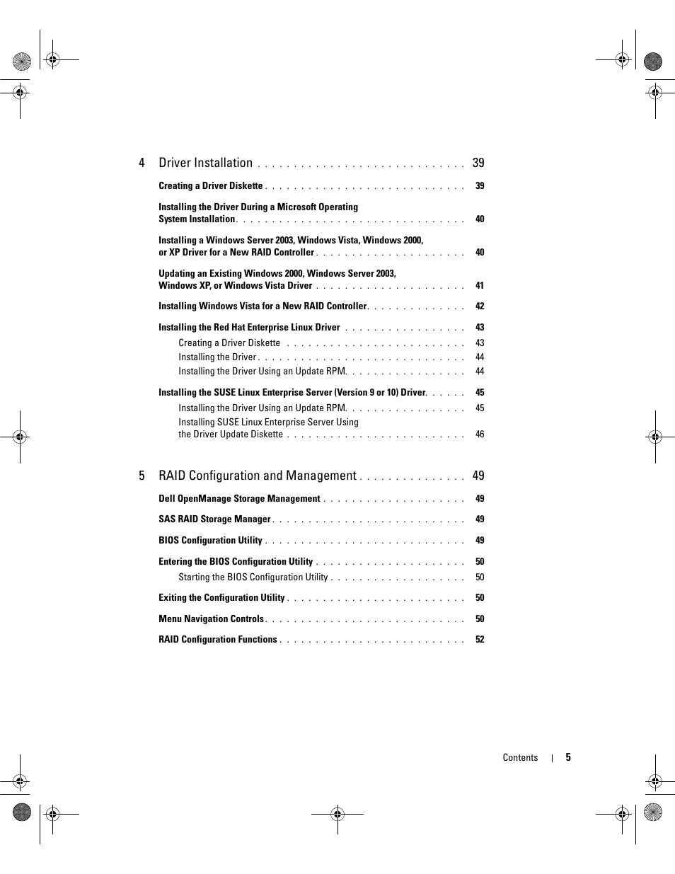 4driver installation, 5raid configuration and management | Dell PowerEdge RAID Controller 5i User Manual | Page 7 / 112