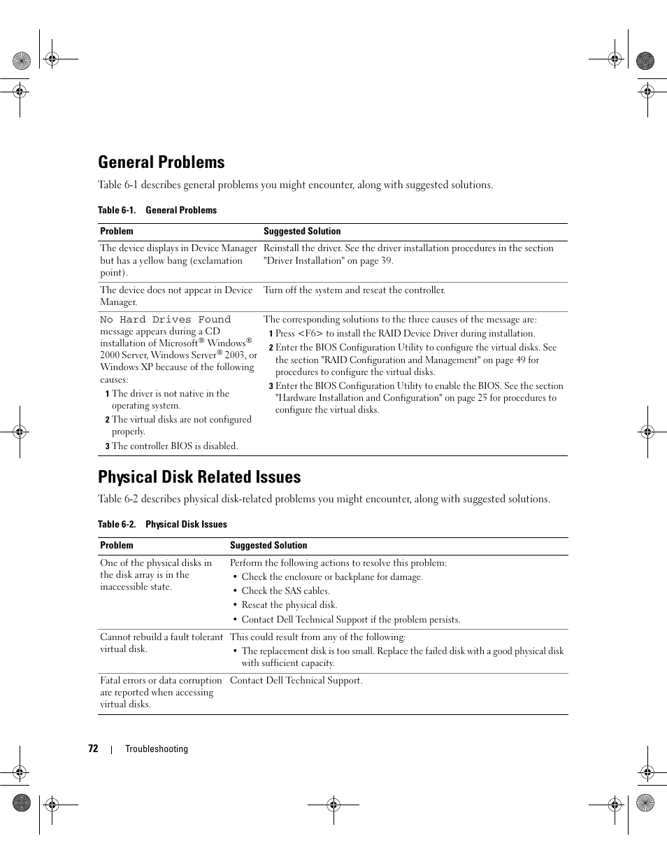 General problems, Physical disk related issues | Dell PowerEdge RAID Controller 5i User Manual | Page 74 / 112