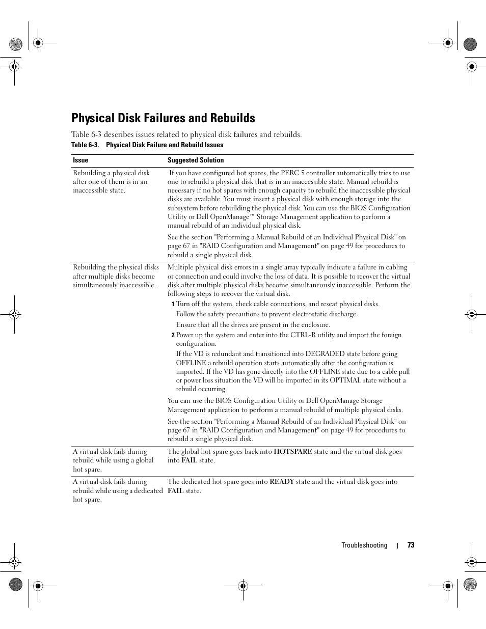 Physical disk failures and rebuilds | Dell PowerEdge RAID Controller 5i User Manual | Page 75 / 112