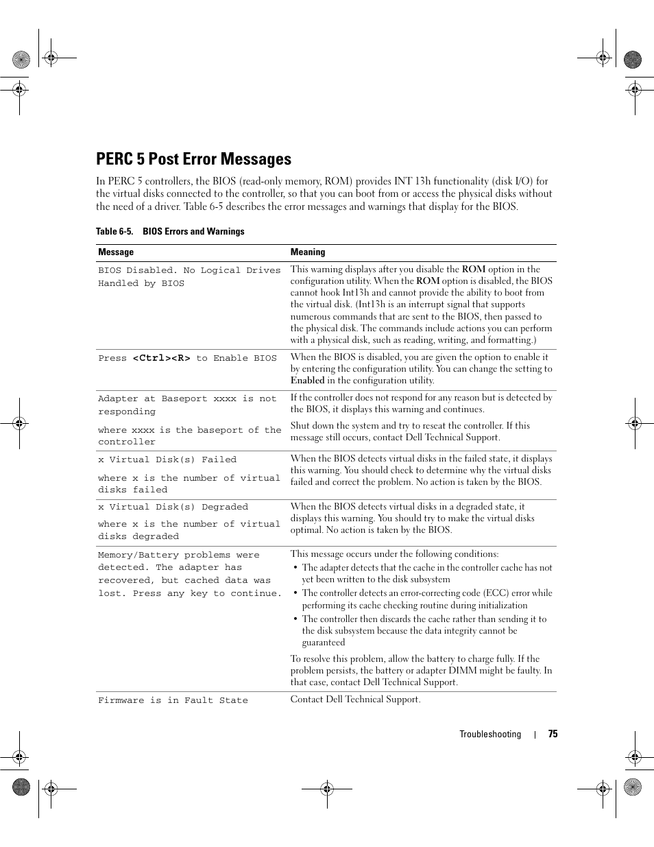 Perc 5 post error messages | Dell PowerEdge RAID Controller 5i User Manual | Page 77 / 112