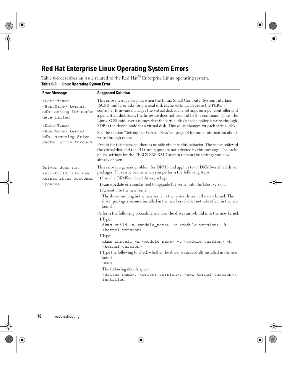 Red hat enterprise linux operating system errors | Dell PowerEdge RAID Controller 5i User Manual | Page 80 / 112