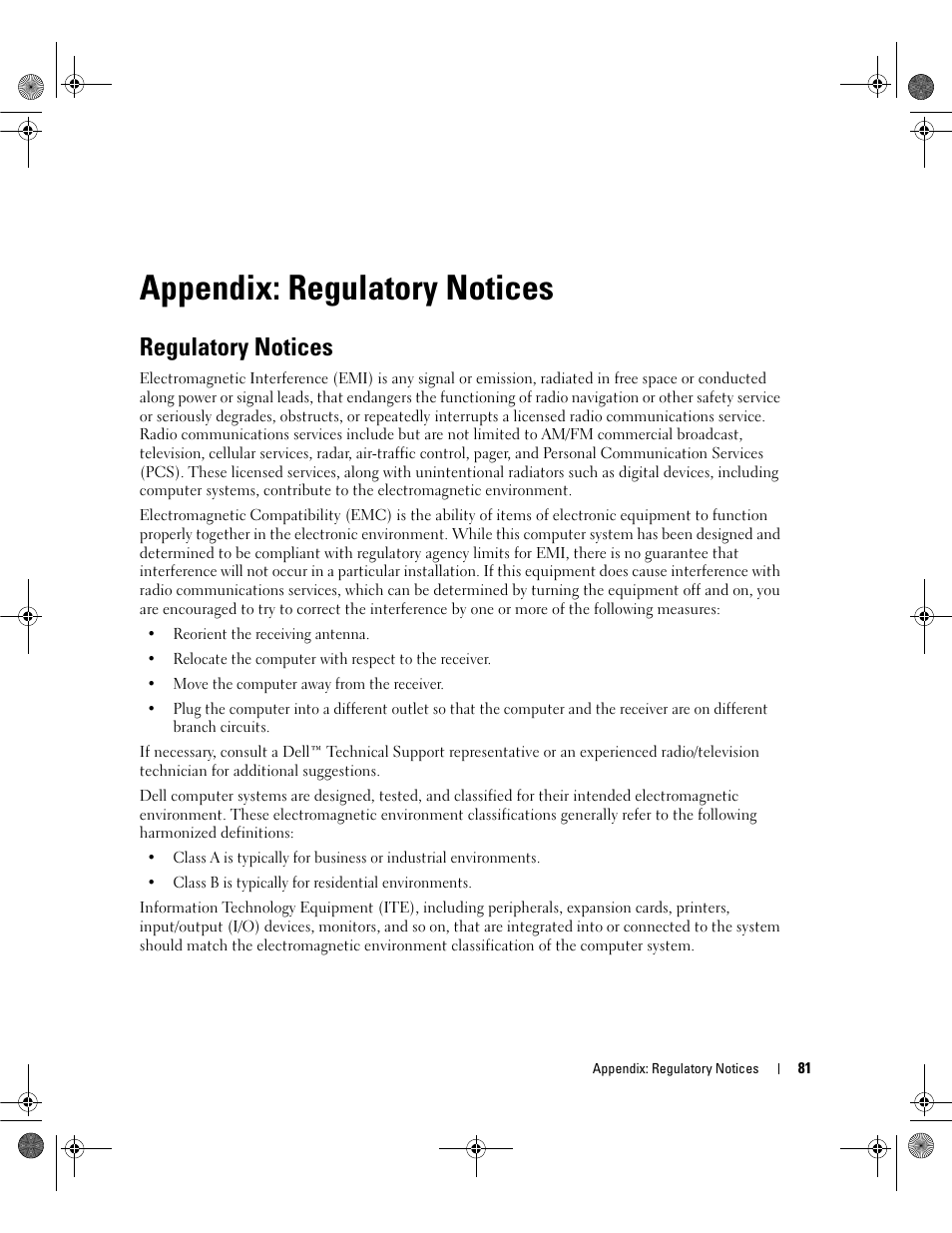 Appendix: regulatory notices, Regulatory notices | Dell PowerEdge RAID Controller 5i User Manual | Page 83 / 112