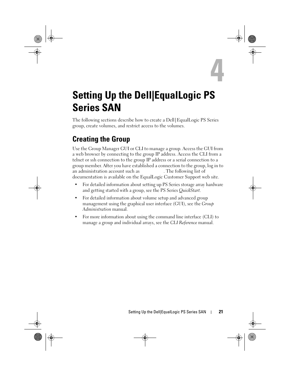 Setting up the dell|equallogic ps series san, Creating the group | Dell PowerVault NX1950 User Manual | Page 21 / 60