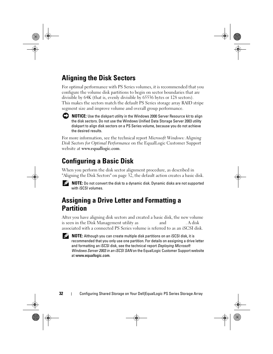 Aligning the disk sectors, Configuring a basic disk | Dell PowerVault NX1950 User Manual | Page 32 / 60