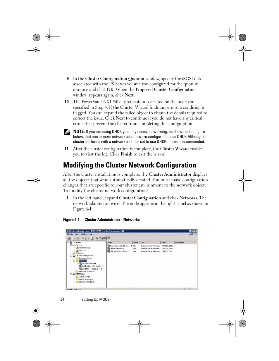 Modifying the cluster network configuration | Dell PowerVault NX1950 User Manual | Page 34 / 60