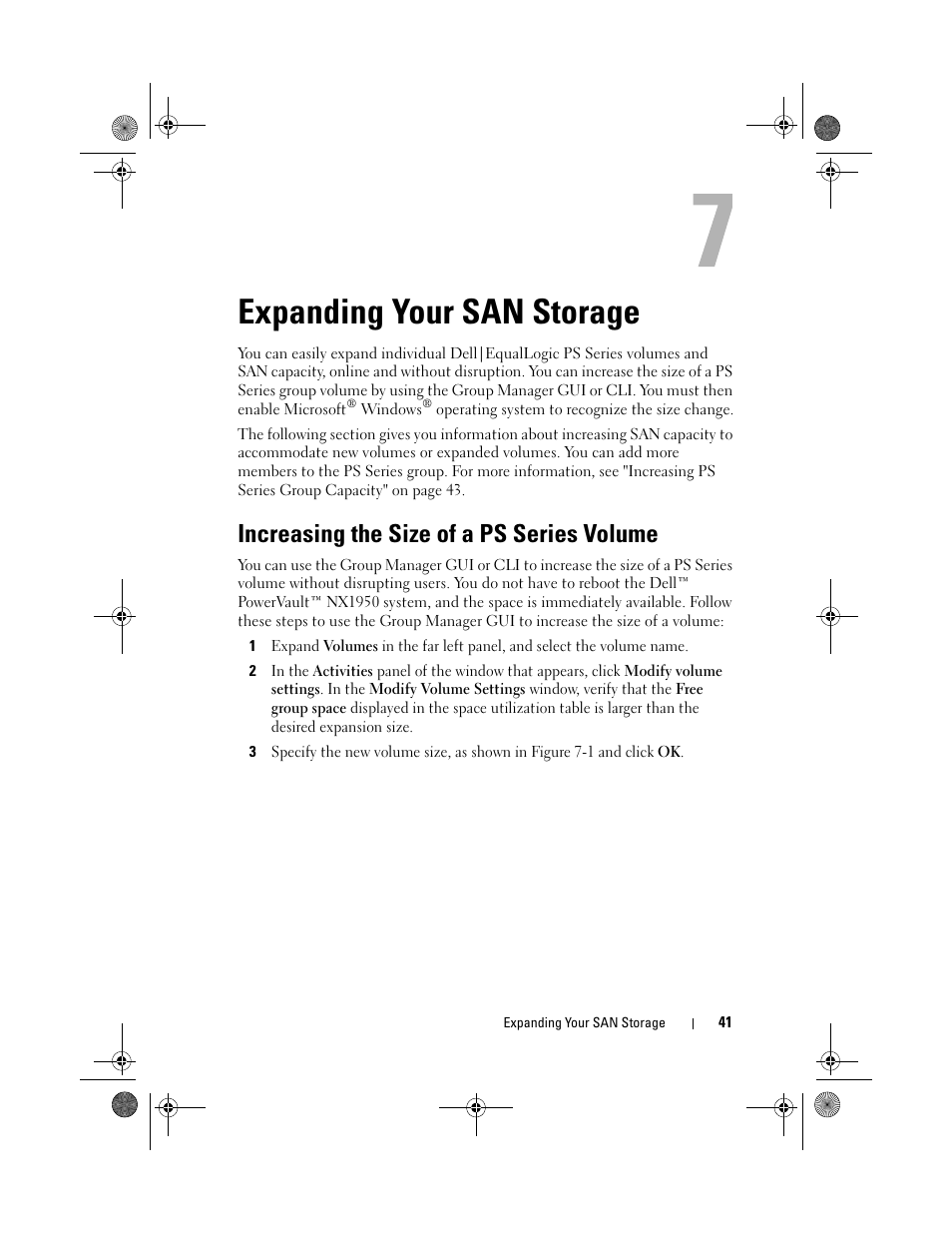 Expanding your san storage, Increasing the size of a ps series volume | Dell PowerVault NX1950 User Manual | Page 41 / 60