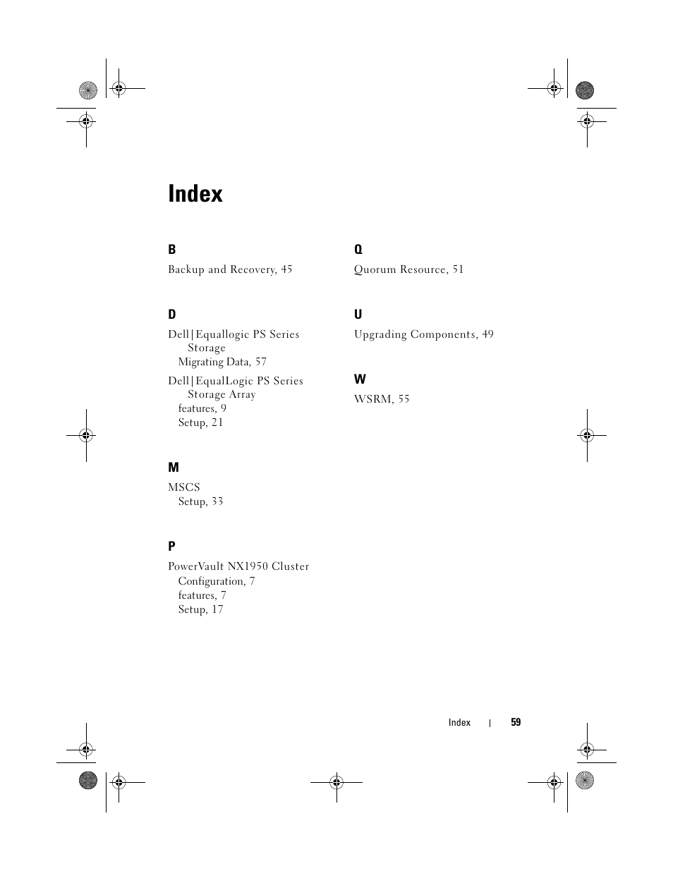 Index | Dell PowerVault NX1950 User Manual | Page 59 / 60