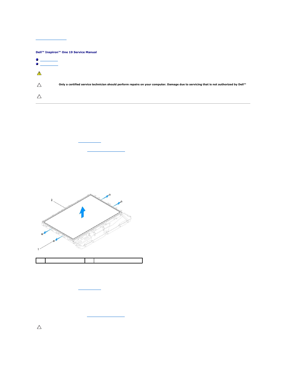 Display, Display panel, Removing the display panel | Replacing the display panel | Dell Inspiron One 19 Touch (Late 2009) User Manual | Page 15 / 65