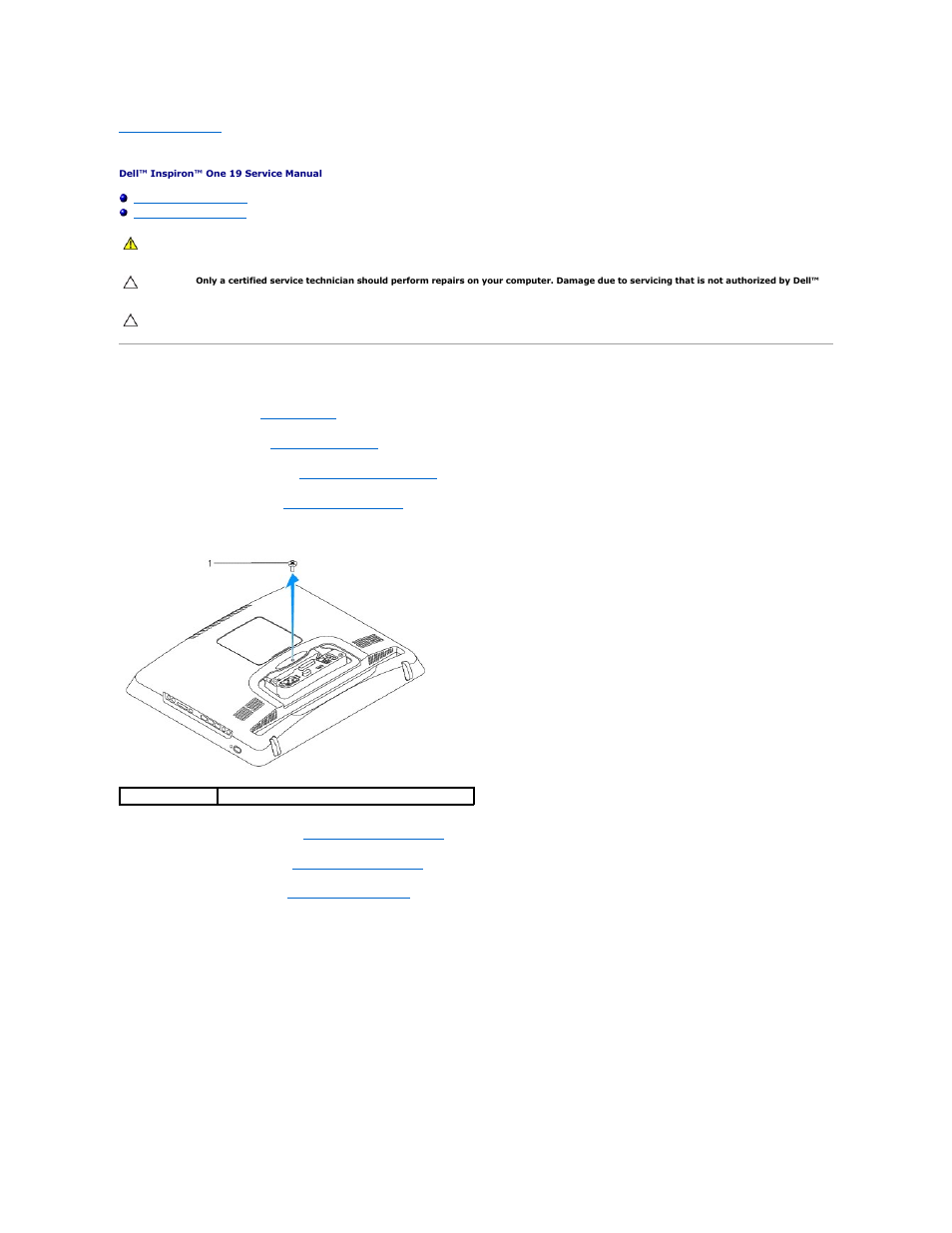 Back cover, Removing the back cover | Dell Inspiron One 19 Touch (Late 2009) User Manual | Page 4 / 65