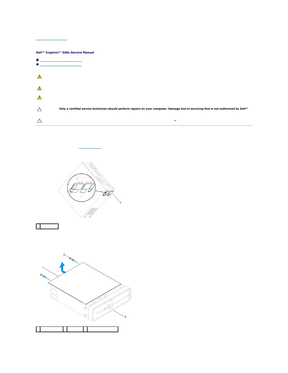Computer cover, Removing the computer cover | Dell Inpsiron 560s (Late 2009) User Manual | Page 13 / 42