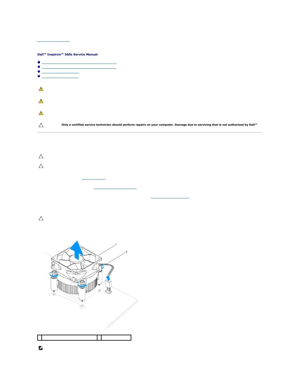 Fans, Removing the processor fan and heat sink assembly | Dell Inpsiron 560s (Late 2009) User Manual | Page 23 / 42