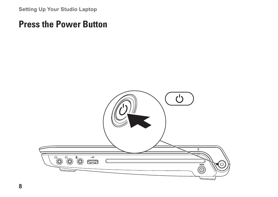 Press the power button | Dell Studio 1458 (Early 2010) User Manual | Page 10 / 94