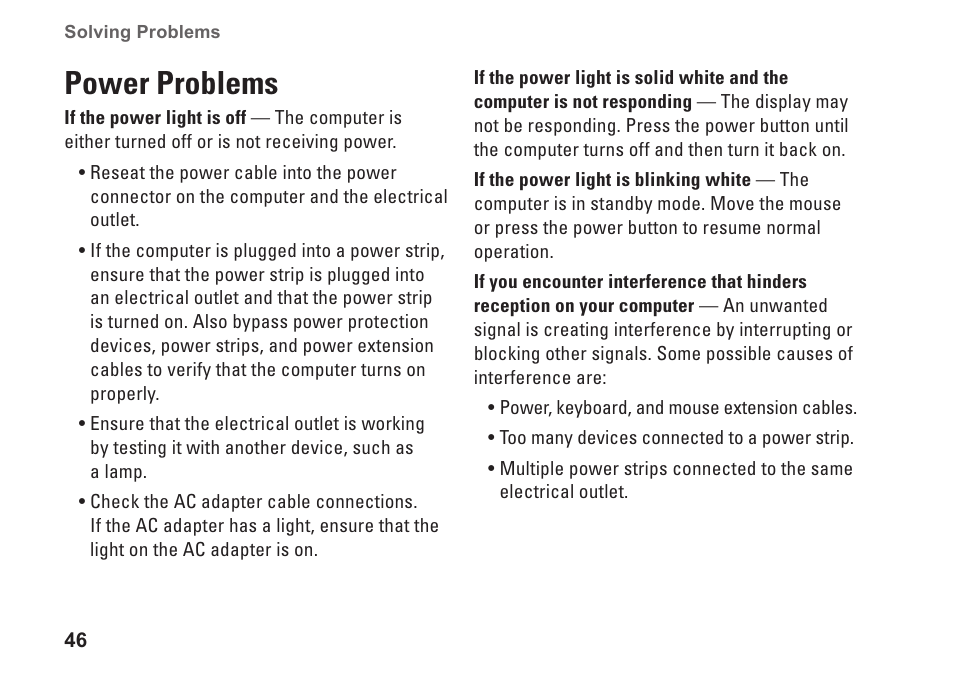 Power problems | Dell Studio 1458 (Early 2010) User Manual | Page 48 / 94