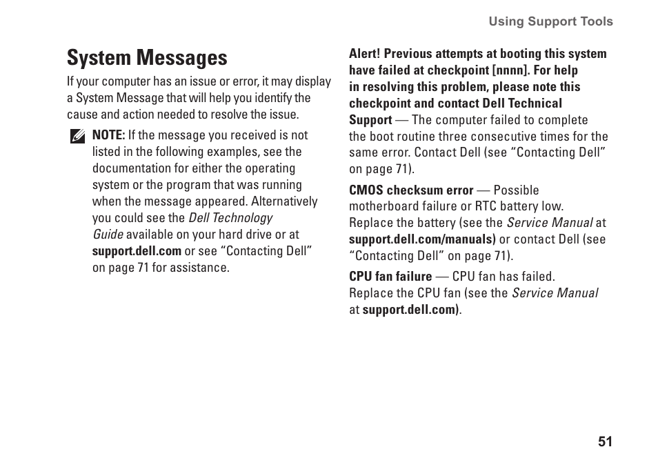 System messages | Dell Studio 1458 (Early 2010) User Manual | Page 53 / 94