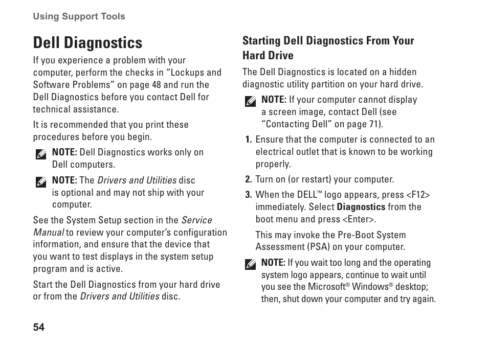 Dell diagnostics | Dell Studio 1458 (Early 2010) User Manual | Page 56 / 94