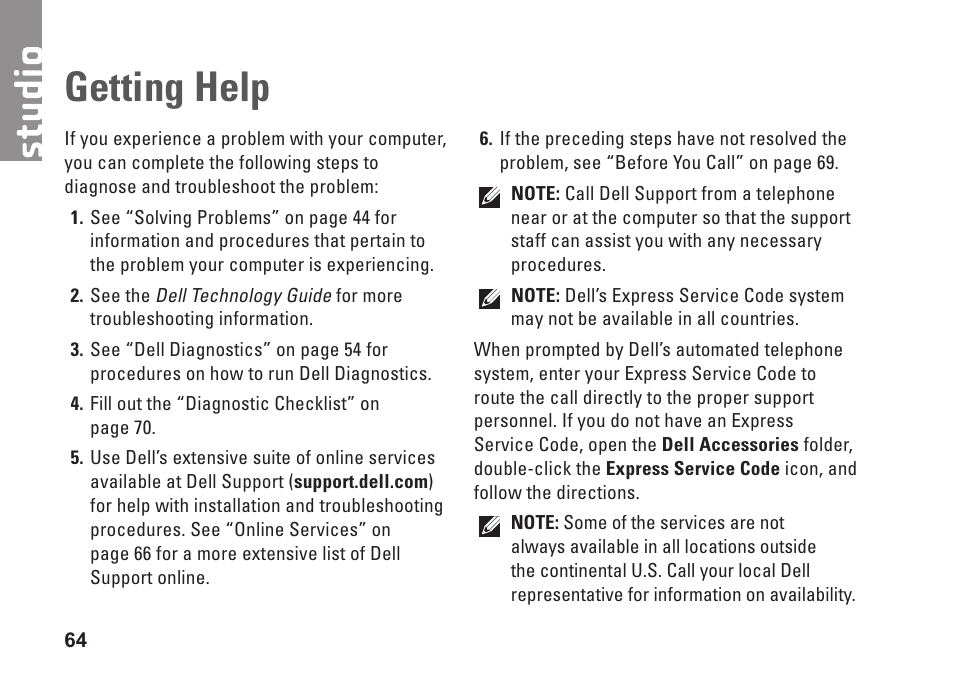 Getting help | Dell Studio 1458 (Early 2010) User Manual | Page 66 / 94