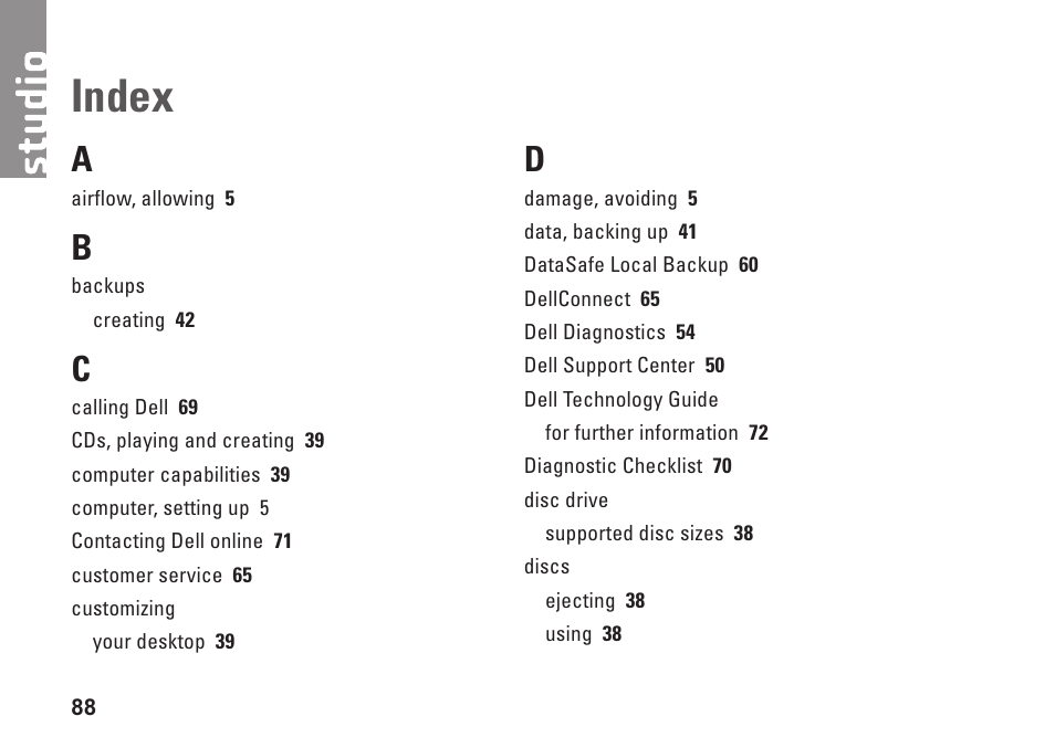 Index | Dell Studio 1458 (Early 2010) User Manual | Page 90 / 94