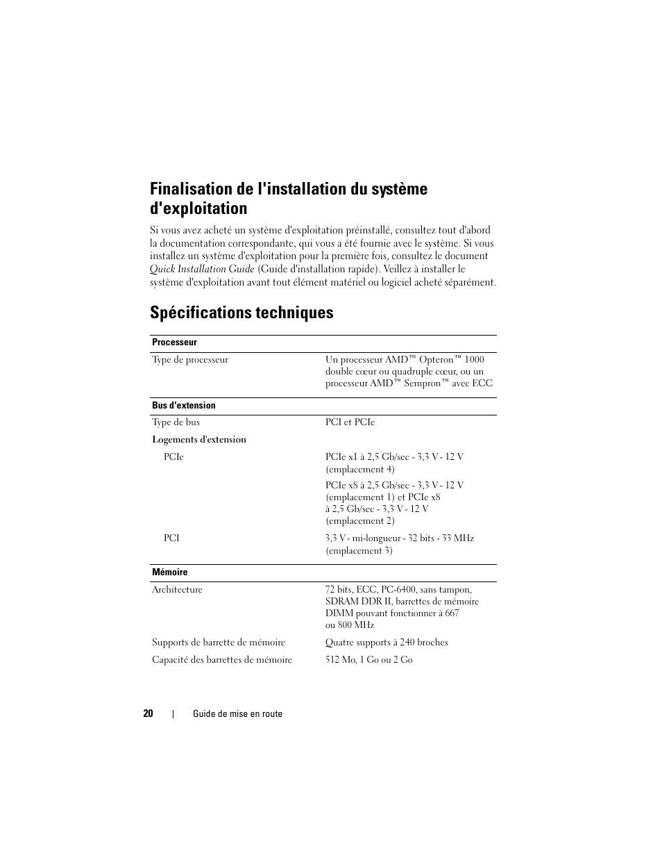 Spécifications techniques | Dell PowerEdge T105 User Manual | Page 22 / 50