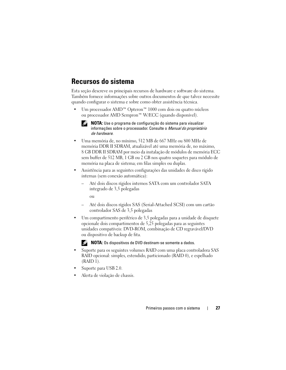 Recursos do sistema | Dell PowerEdge T105 User Manual | Page 29 / 50