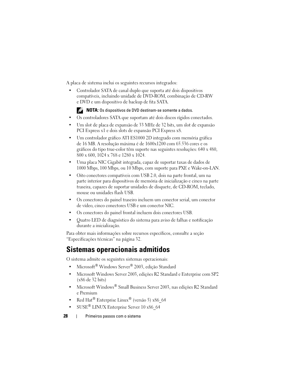 Sistemas operacionais admitidos | Dell PowerEdge T105 User Manual | Page 30 / 50