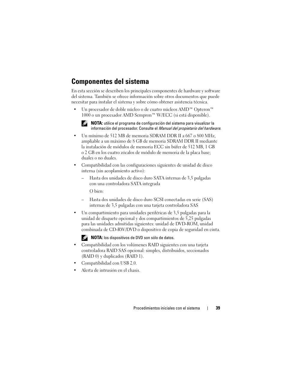 Componentes del sistema | Dell PowerEdge T105 User Manual | Page 41 / 50