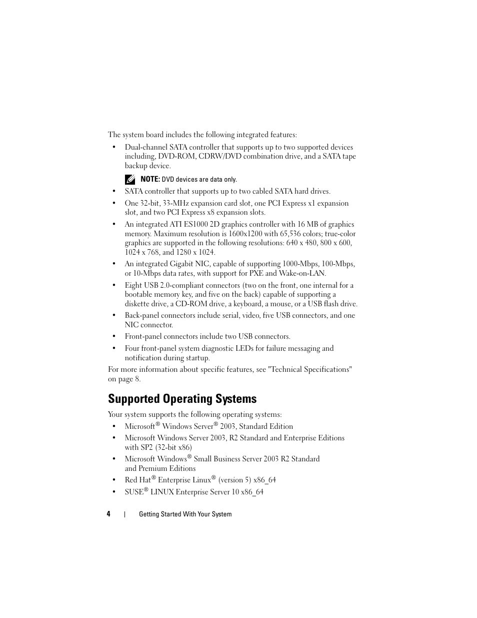 Supported operating systems | Dell PowerEdge T105 User Manual | Page 6 / 50