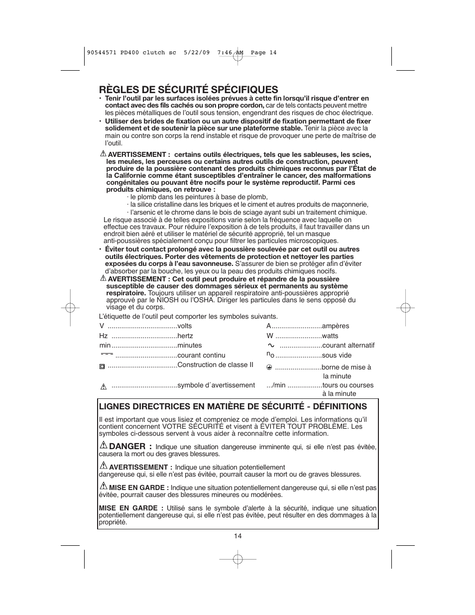 Règles de sécurité spécifiques | Black & Decker 90544571 User Manual | Page 14 / 32