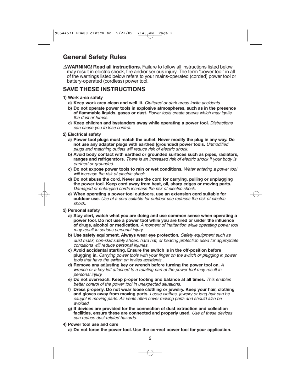 General safety rules, Save these instructions | Black & Decker 90544571 User Manual | Page 2 / 32