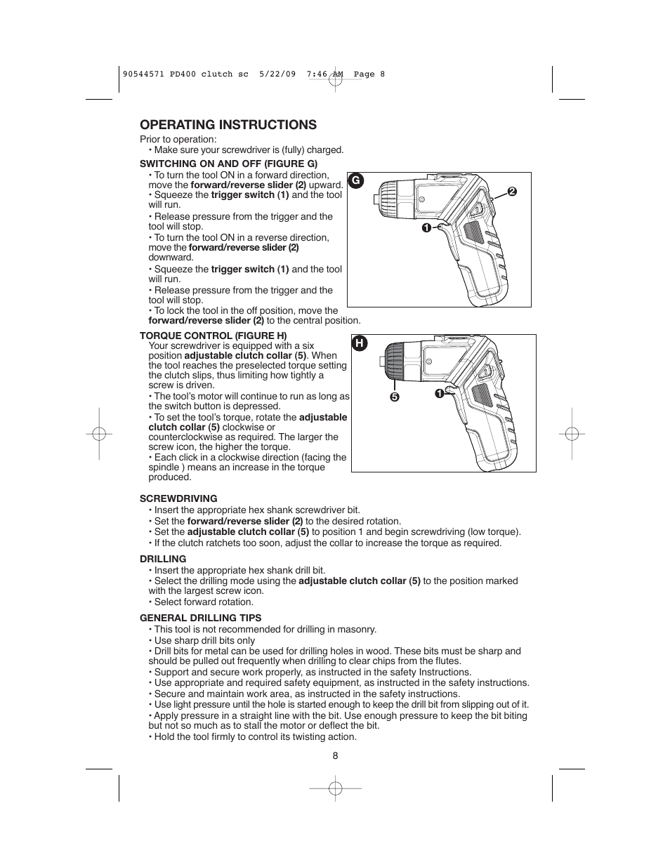 Operating instructions | Black & Decker 90544571 User Manual | Page 8 / 32