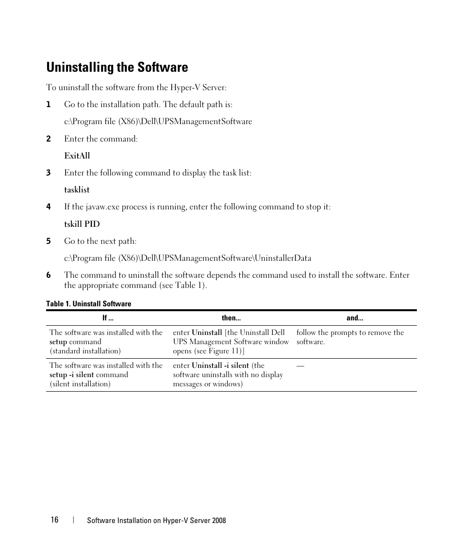 Uninstalling the software | Dell UPS 1920R User Manual | Page 16 / 28