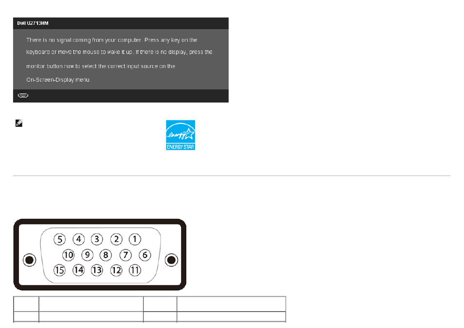 Pin assignmentss, Vga connector | Dell U2713HM Monitor User Manual | Page 16 / 60