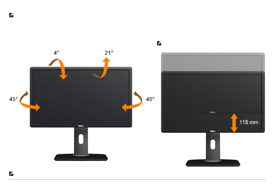 Using the tilt, swivel, and vertical extension, Tilt, swivel vertical extension | Dell U2713HM Monitor User Manual | Page 48 / 60