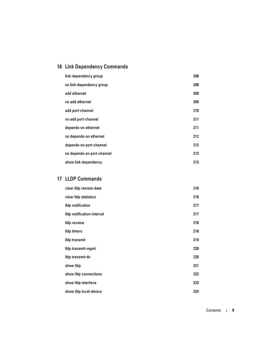 16 link dependency commands, 17 lldp commands | Dell PowerEdge M805 User Manual | Page 11 / 808