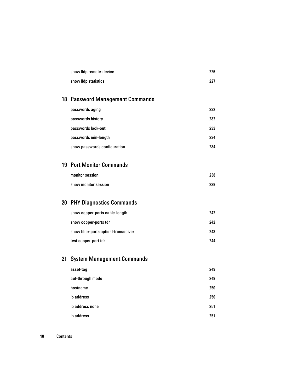 18 password management commands, 19 port monitor commands, 20 phy diagnostics commands | 21 system management commands | Dell PowerEdge M805 User Manual | Page 12 / 808